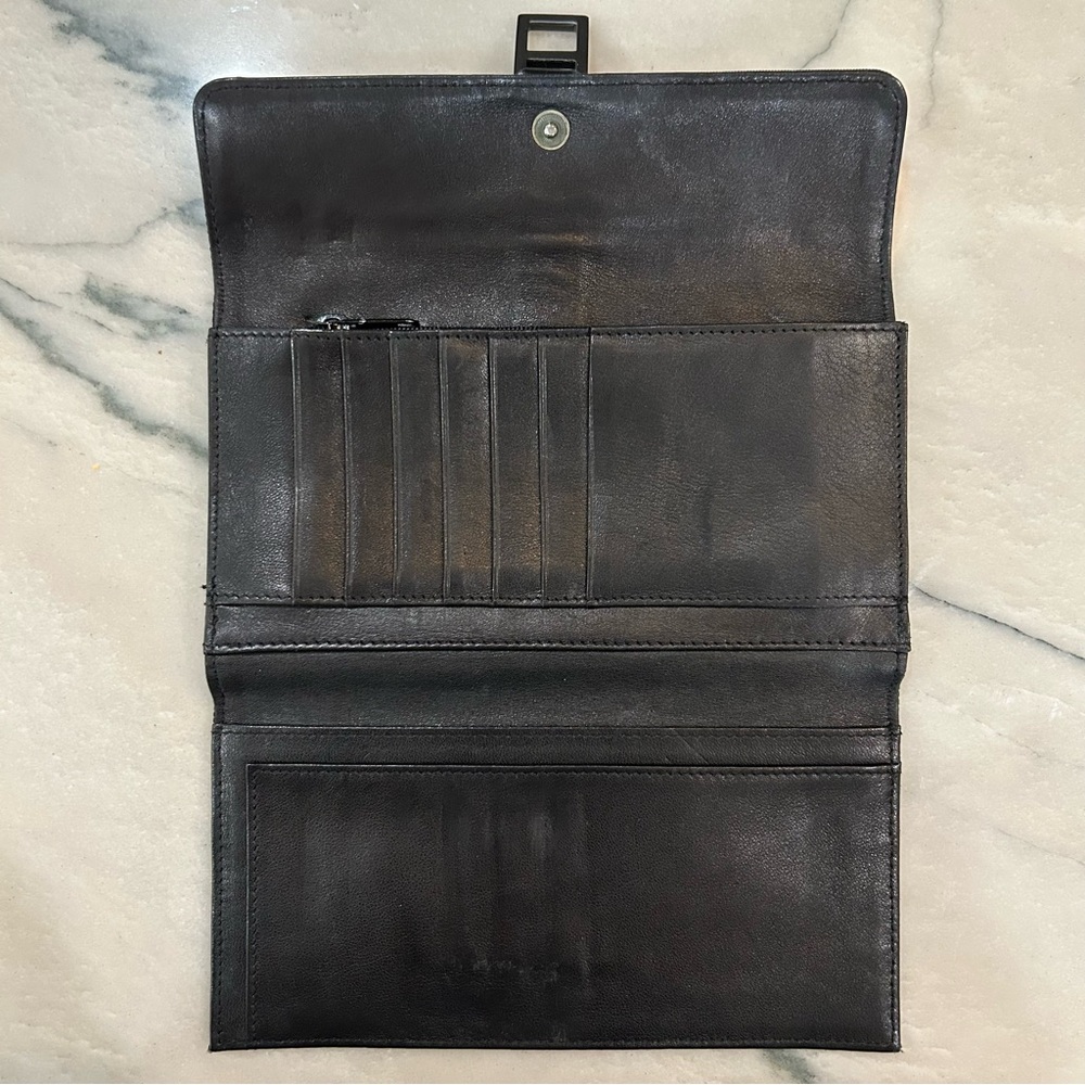 DKNY Black Twill & Leather Vintage Wallet Clutch – Y2K Era - Picture 4 of 12